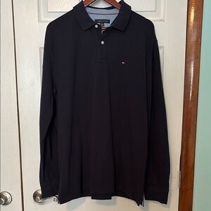 Tommy Hilfiger Black and Blue Polo Shirt Long Sleeves